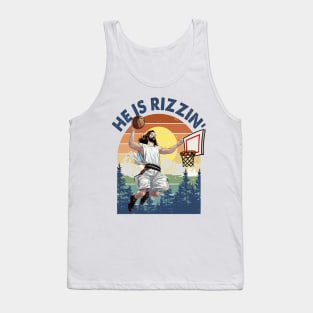 He Is Rizzin' Christian Juses Basketbal Happy Easter Tank Top